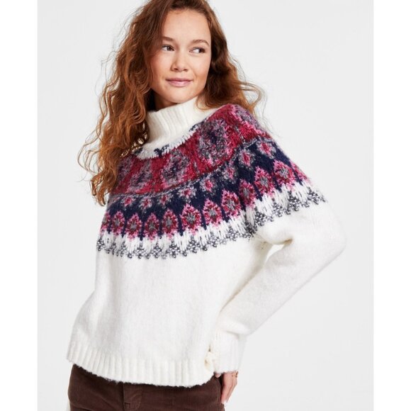 Lucky Brand Women Fairisle Mock-Neck Long-Sleeve Sweater Ivory Size XXL MSRP$99 - Picture 2 of 3